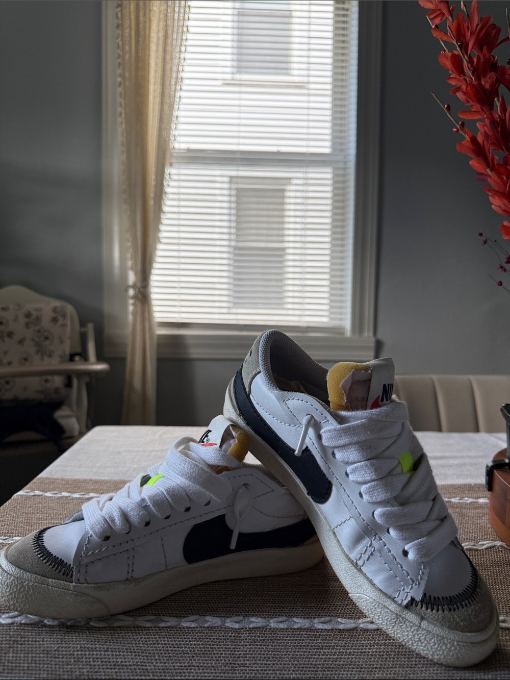 Nike Women’s White and Black Low-Top Sneakers with Yellow and Neon Accent